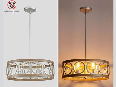 NIB Metal and Wood Drum Chandelier Light Fixture