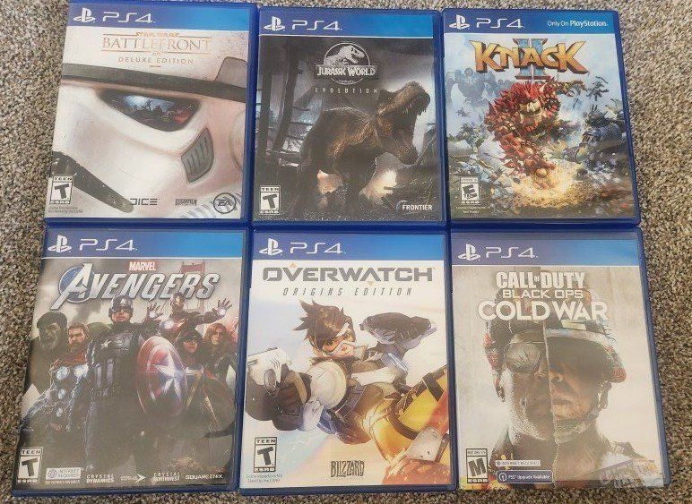 PS4 Games: Marvel Avengers, Star Wars Battlefront, Overwatch, Jurassic World, Call of Duty, Knack II