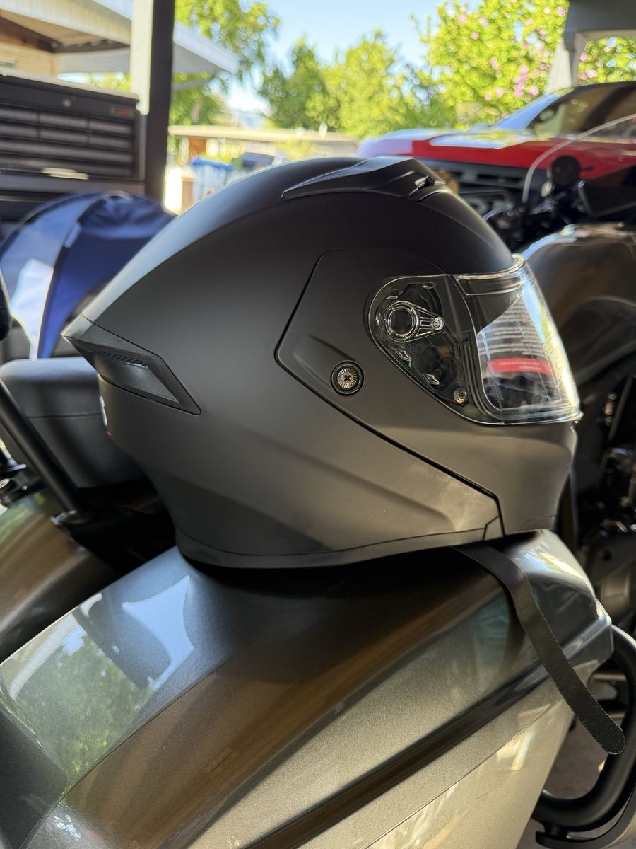 SEVS Bluetooth Motorcycle Helmet - Matte Black, Size Large, Modular w/ Drop-Down Shades & Mic/Speakers