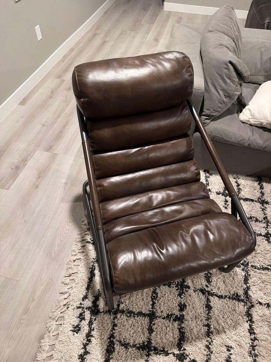 Mercana Grosjean Brown Top-Grain Leather Accent Chair with Metal Frame