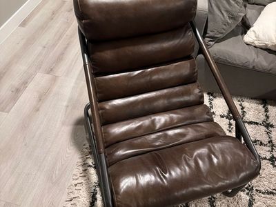 Mercana Grosjean Brown Top-Grain Leather Accent Chair with Metal Frame