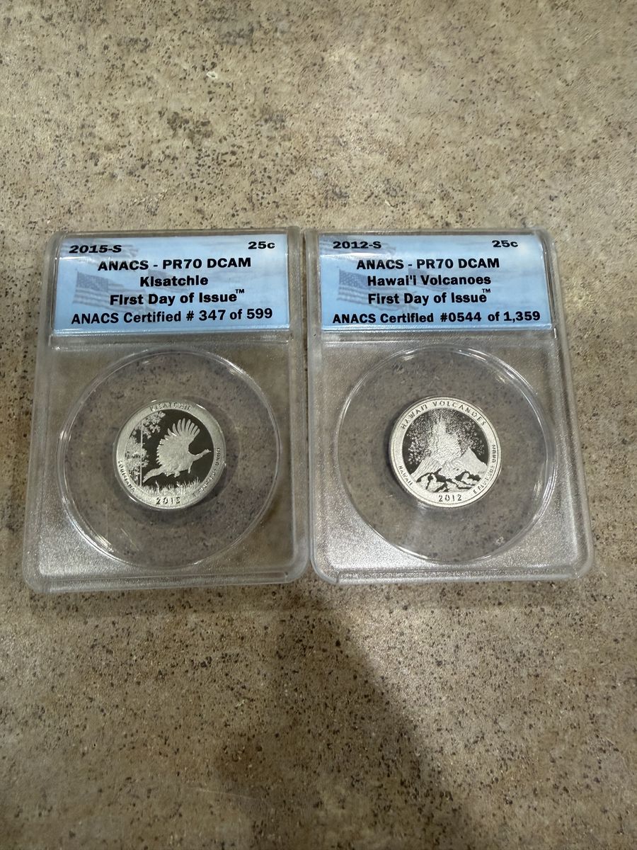 2015-S Kisatchie & 2012-S Hawai'i Volcanoes ANACS PR70 DCAM First Day Issue Quarters Set
