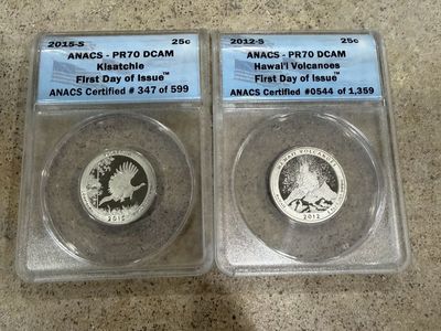 2015-S Kisatchie & 2012-S Hawai'i Volcanoes ANACS PR70 DCAM First Day Issue Quarters Set
