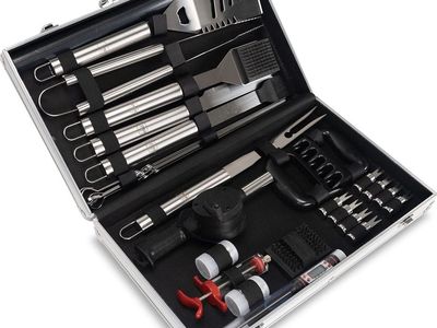 Pepe Nero 29-Piece BBQ Grill Tool Set with Aluminum Case and Stainless Steel Utensils