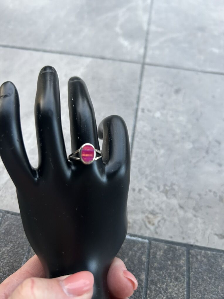 Sterling Silver Pink Agate Stone Size 8.5 Ring