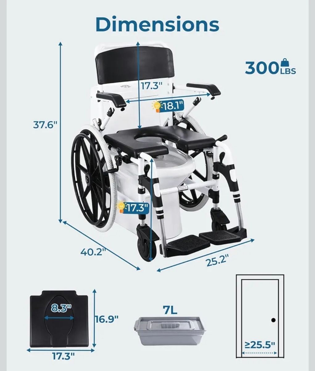 HygiVital Self-Propelled Shower Wheelchair, Commode