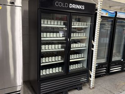 True glass 2 door refrigerator in excellent condition next to new Model #GDM-49-HC 115 volts single phase
