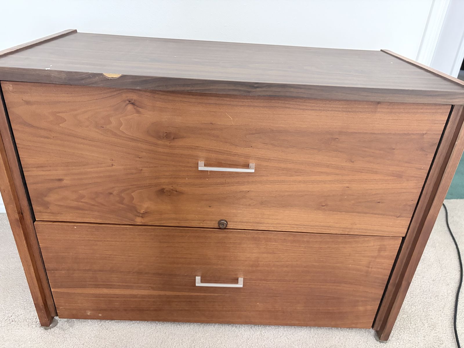 Mid-Century Style Walnut 2-Drawer Filing Cabinet – $95 OBO