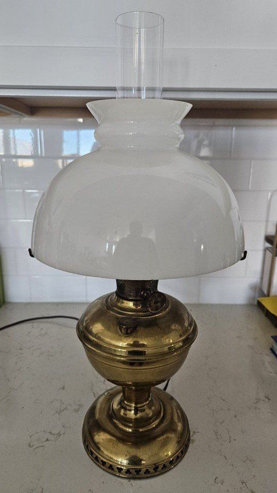 Vintage Brass Milk Glass Lamp