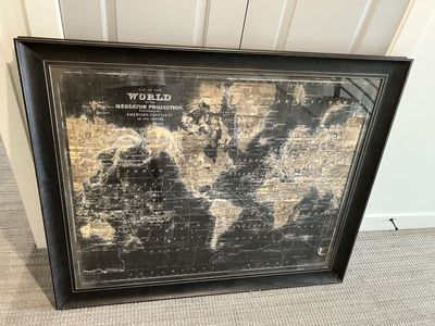 Large Framed World Map Wall Art 56x47 Modern Office/Home Decor