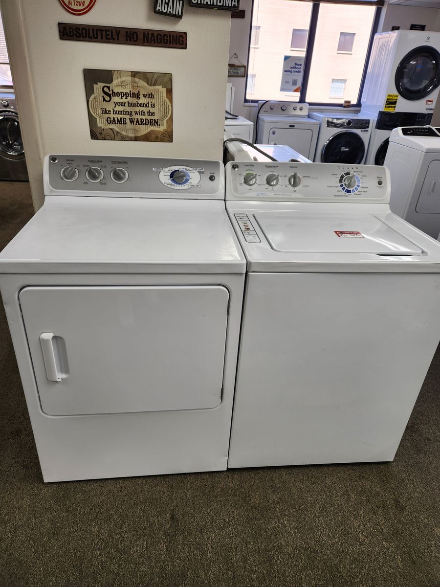 GE White Washer & Electric Dryer Set - Top Load Washer, Front Load Dryer