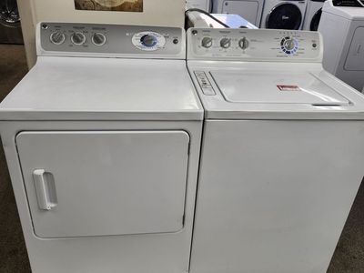 GE White Washer & Electric Dryer Set - Top Load Washer, Front Load Dryer