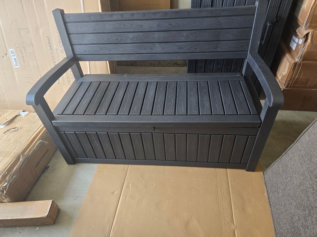Outdoor Patio Storage Bench - Weather-Resistant Resin Deck Box Seat in Black 51"