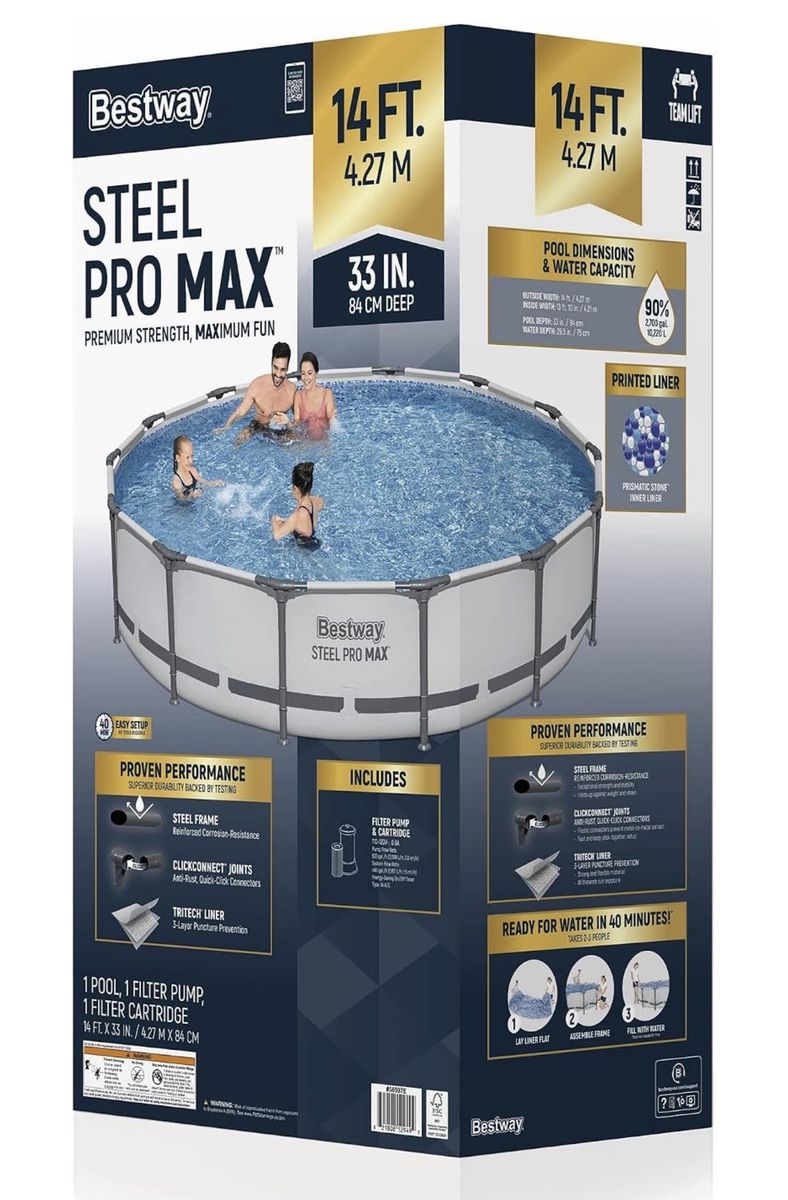 Bestway Steel Pro MAX 14' x 33" Round Above Ground Pool Set with Pump brand new still in box