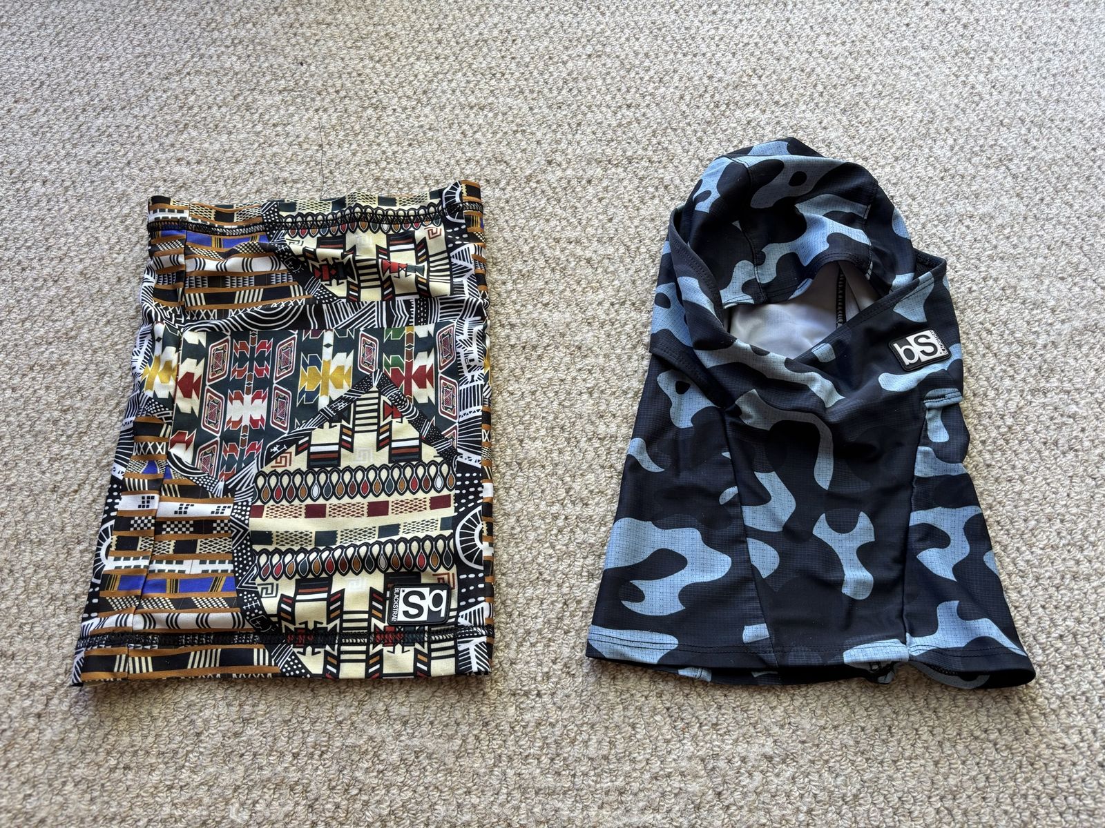 One bS (Black Strap) neck gaiter & one bS full head/face mask balaclava