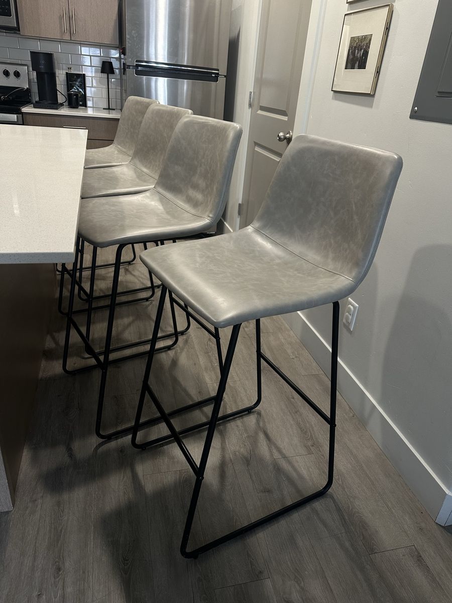 (4) Counter Stool, Faux Leather, Metal Frame