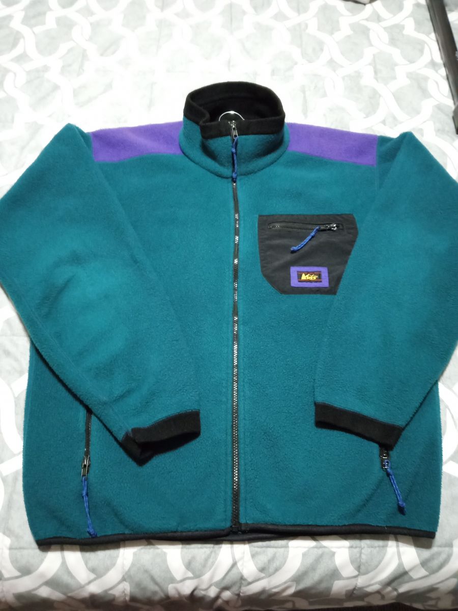 Vintage REI Teal & Purple Full Zip Fleece Jacket Size L Outdoor