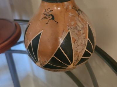 D. Long Navajo Hand-Painted Gourd Art Vase - Native American Kokopelli Design