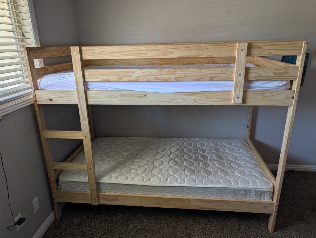 Solid Wood Twin Over Twin Bunk Bed with Mattresses Included