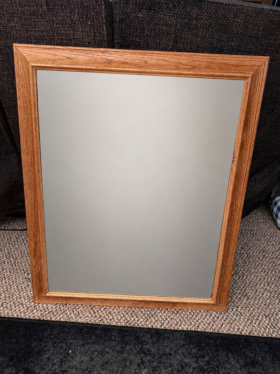 Oak Wood Framed Wall Mirror - 35”x30”