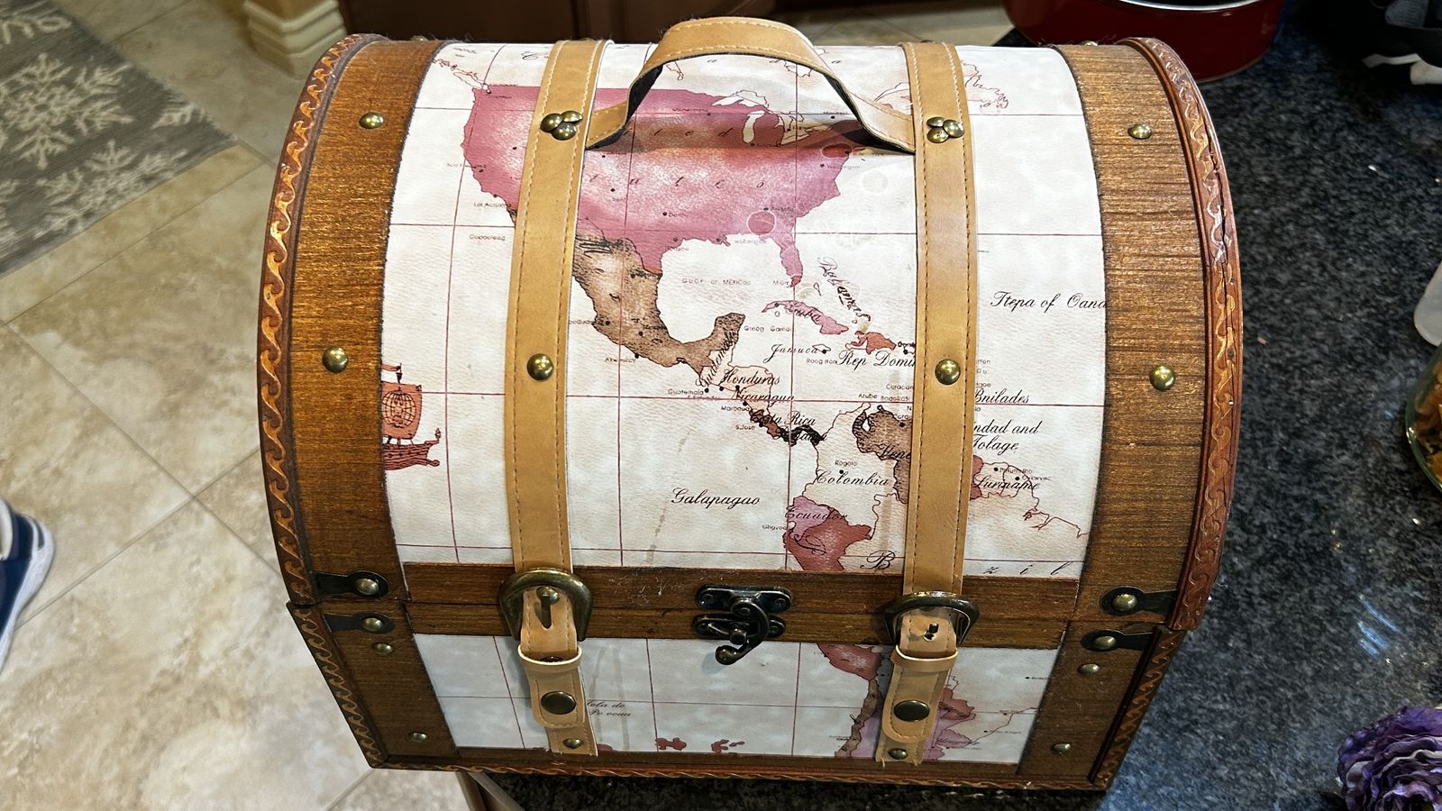 Awesome Vintage Leather Map Treasure Chest Storage