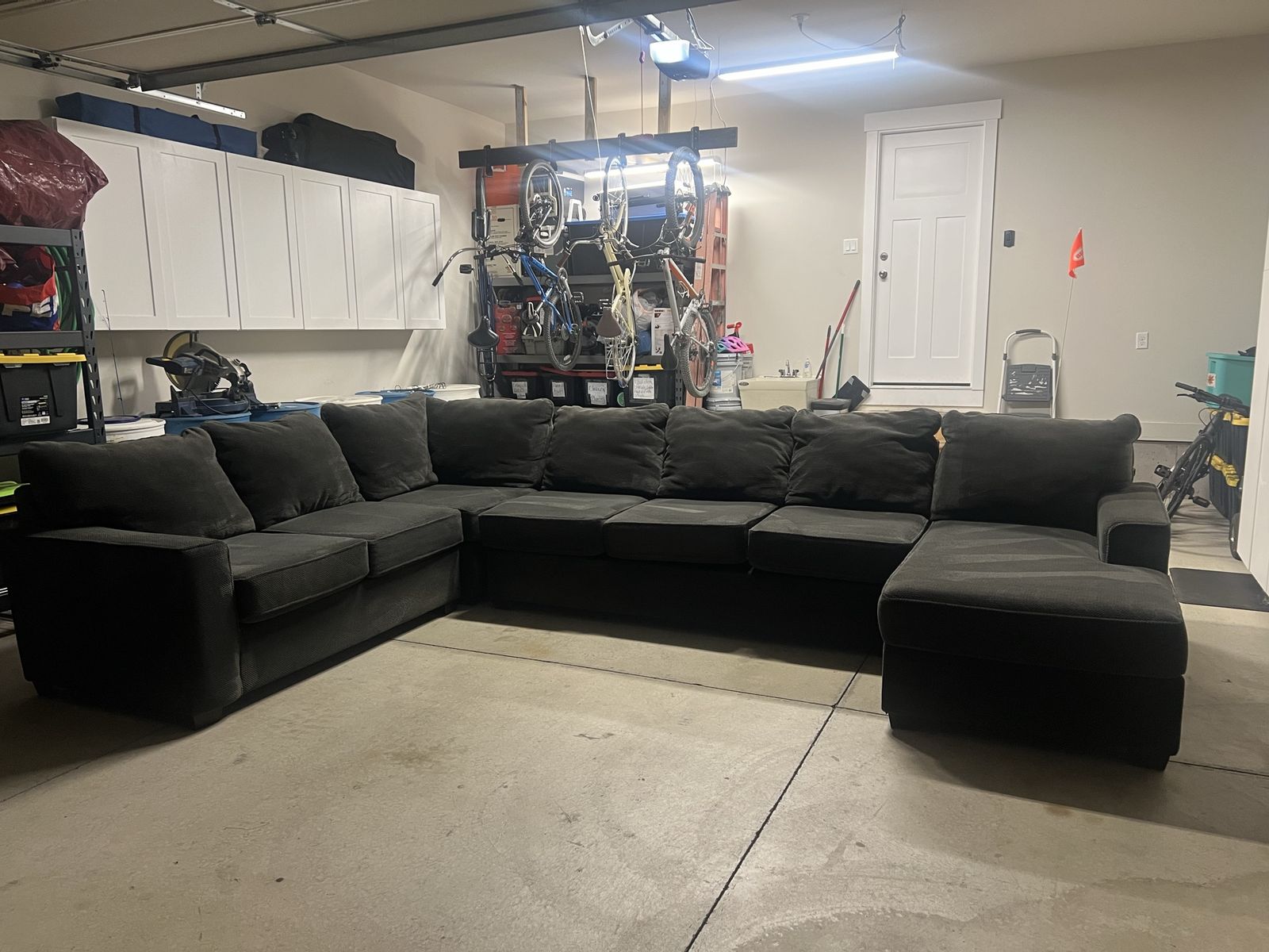 Large Charcoal Gray U-Shaped Fabric Sectional Sofa with Chaise