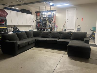 Large Charcoal Gray U-Shaped Fabric Sectional Sofa with Chaise