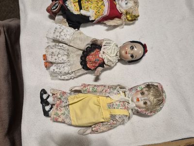 Lot of 4 Vintage Dolls, small, international outfits - Collector's Items