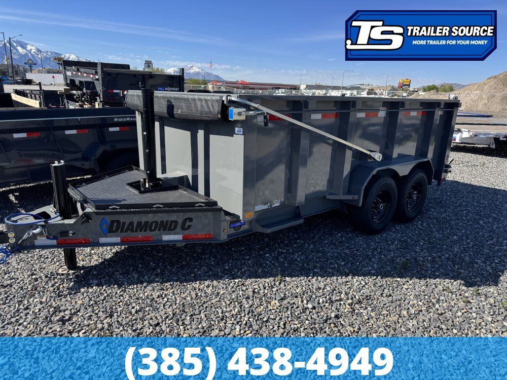 7x14 Diamond C LPT 207 Dump Trailer - 44" Sides - 15.5K GVWR - 14 Ply Tires, Hydraulic Jack(s), Long Arm Tarp