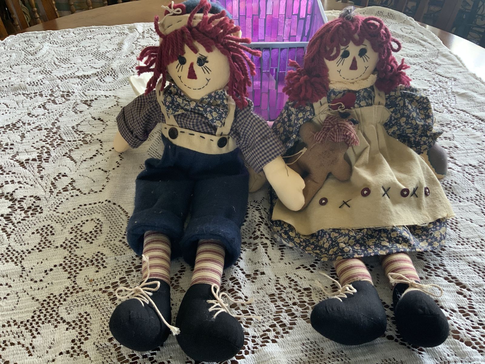 Vintage Raggedy Ann and Andy Cloth Dolls Pair