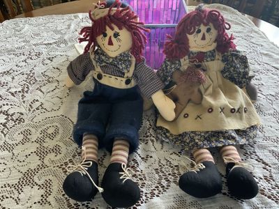 Vintage Raggedy Ann and Andy Cloth Dolls Pair