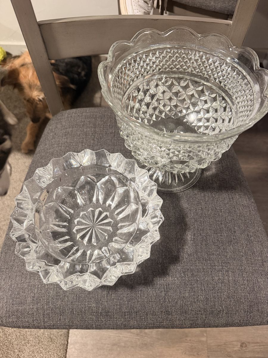 Vintage Clear Cut Glass Dish Set / real crystal china