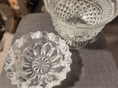 Vintage Clear Cut Glass Dish Set / real crystal china