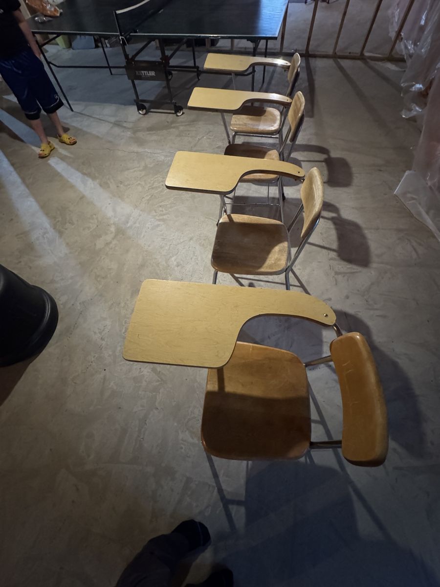 Vintage School Desk Chairs - Lot of 4 - Wood and Metal Frame - Classroom Furniture