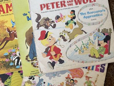 Vintage Disneyland Walt Disney Storyteller Record & Book Lot - Peter and the Wolf, Dumbo, Bambi, more