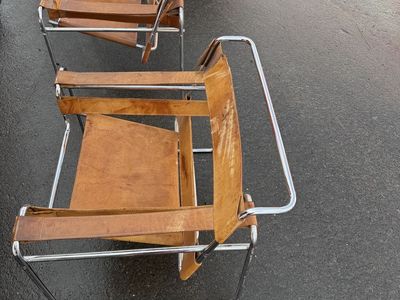 Vintage 1970s Wassily Style Chrome Lounge Chairs – Pair – Bauhaus Design