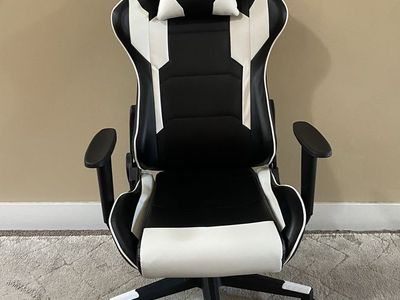 S-RACER Ergonomic Gaming Chair Black and White Leatherette Desk Chair