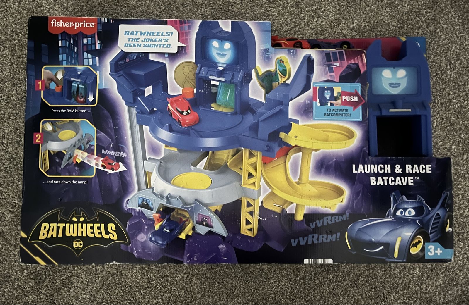 *NEW* Fisher-Price DC Batwheels Launch & Race Batcave Playset with 2 Cars