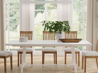 NEW 84" Harthwell Solid Wood Frame Modern Farmhouse Dining Table