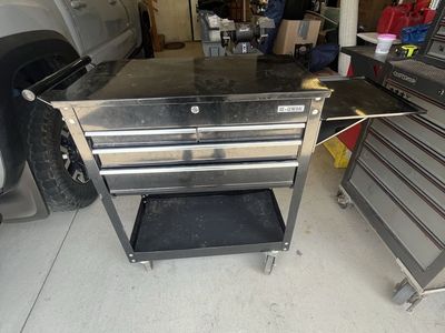 U.S. General Black 4-Drawer Mechanics Tool Cart with Folding Side Shelf