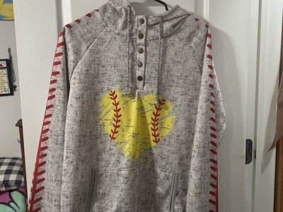Unbranded Gray Large Softball Print Pullover Hoodie - Excellent Condition
