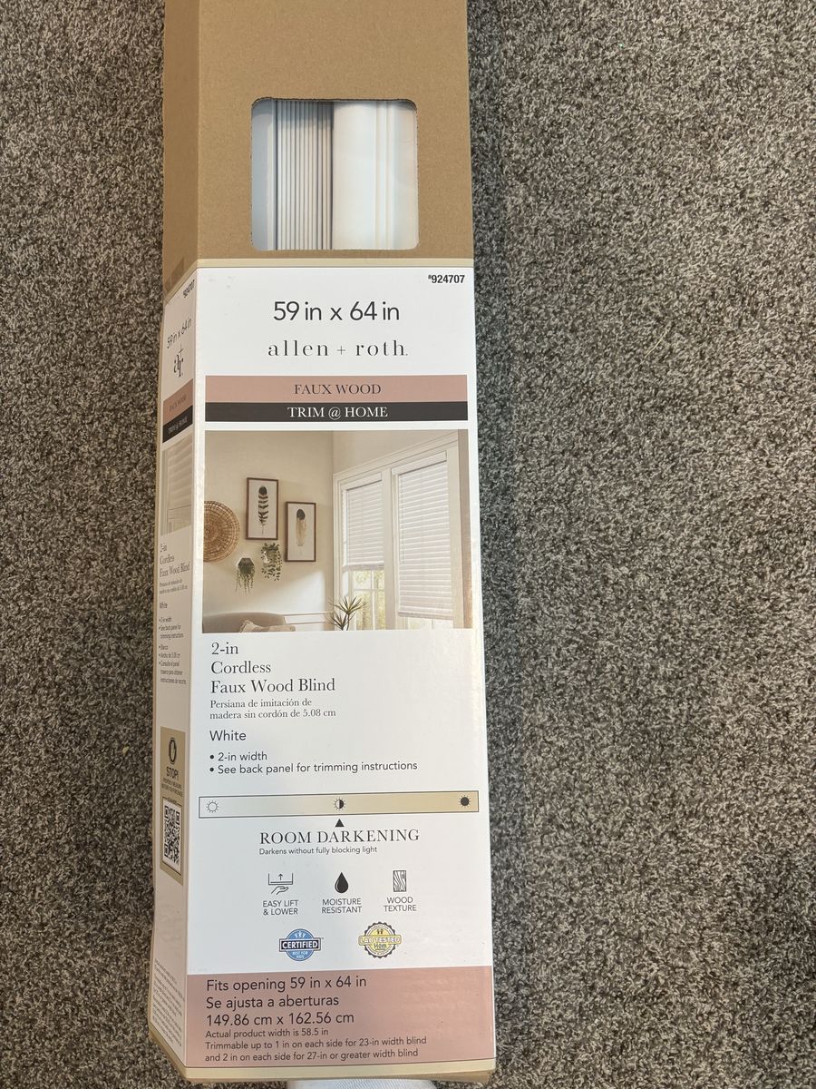 Allen + Roth 59 in x 64 in White Cordless Faux Wood Blind