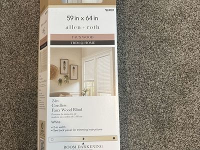 Allen + Roth 59 in x 64 in White Cordless Faux Wood Blind