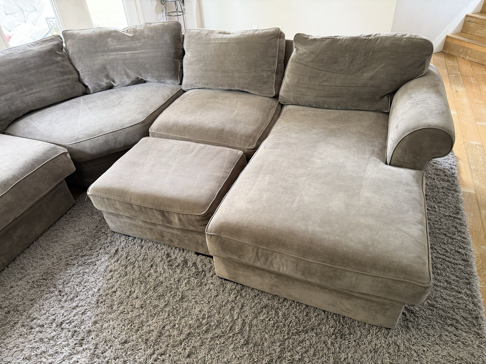 Large Gray Sectional Sofa with Chaise and Ottoman - Comfortable & Spacious Living Room Seating