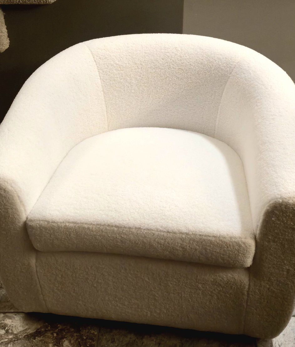 Modern White Boucle Accent Chair Barrel Tub Chair