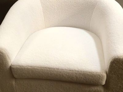 Modern White Boucle Accent Chair Barrel Tub Chair