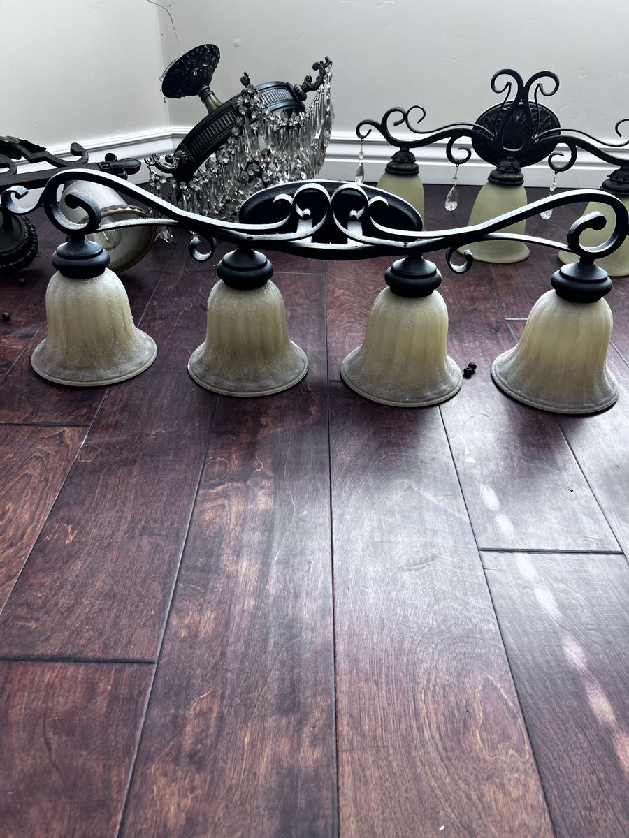 Traditional Wrought Iron 4-Light Vanity Light Fixture with Frosted Glass Shades