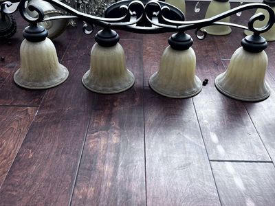 Traditional Wrought Iron 4-Light Vanity Light Fixture with Frosted Glass Shades