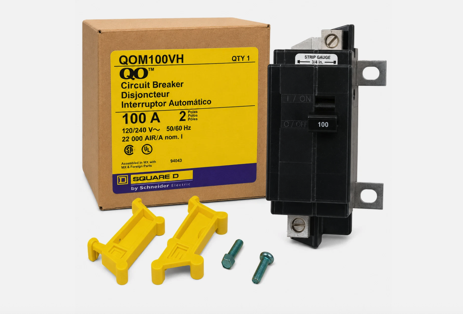 Square D QOM100VH 100 Amp 2 Pole Main Circuit Breaker 120/240V 22kA w/ Hardware