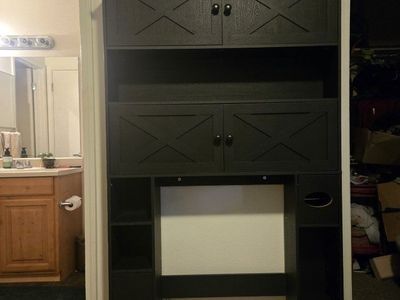 Over The Toilet Storage Cabinet, Storage Cabinet Over Toilet with 4 Doors & Toilet Paper Holder Stand, Freestanding Toilet Shelf
